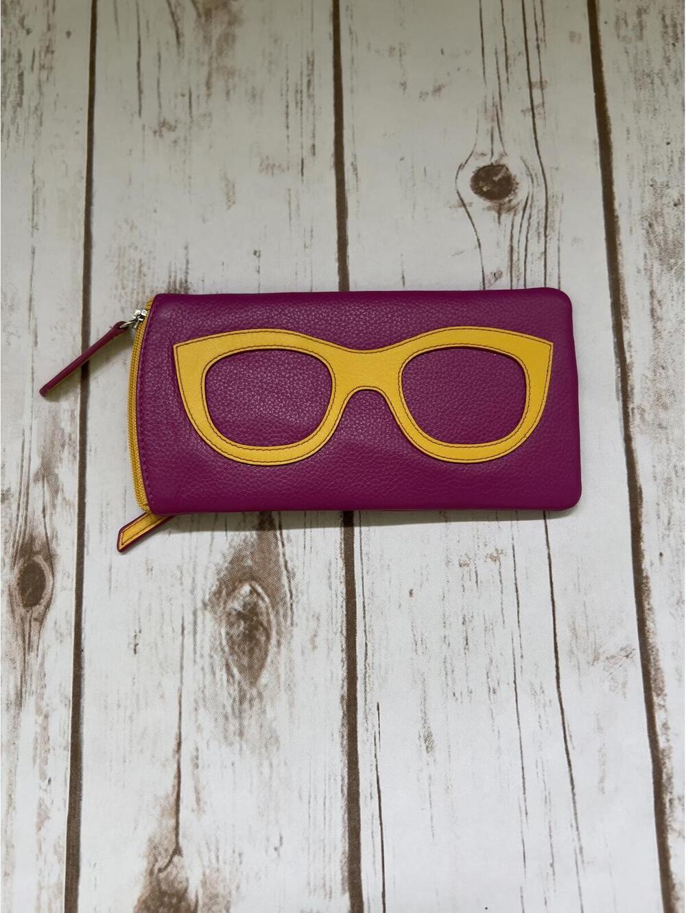 ILI Soft NWOT Leather Purple & Yellow Zipped‎ Sunglasses Case